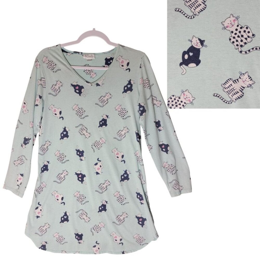Vintage Character Womens Nightshirt Crazy Cat Lady Small Pjs All Over Cat Print‎